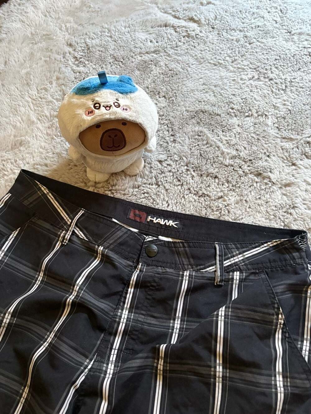 Tony Hawk Men's Plaid Flat Front Performance Shorts, Black, Size 38
